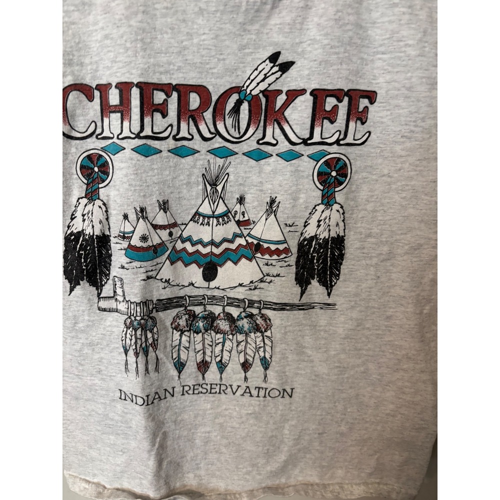 Vintage Cherokee Indian Reservation Graphic T-Shirt Heather Grey Short Sleeve - Picture 4 of 6